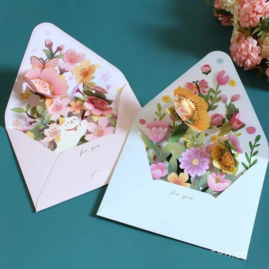 3D Pop Up Floral PostCard Pink