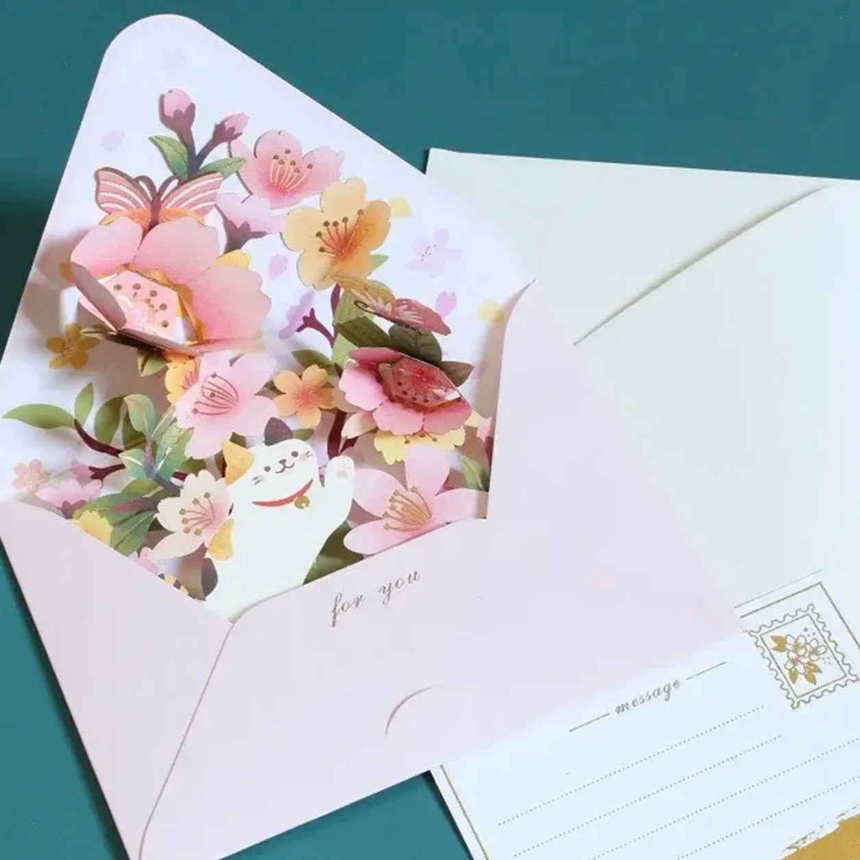 3D Pop Up Floral PostCard Pink