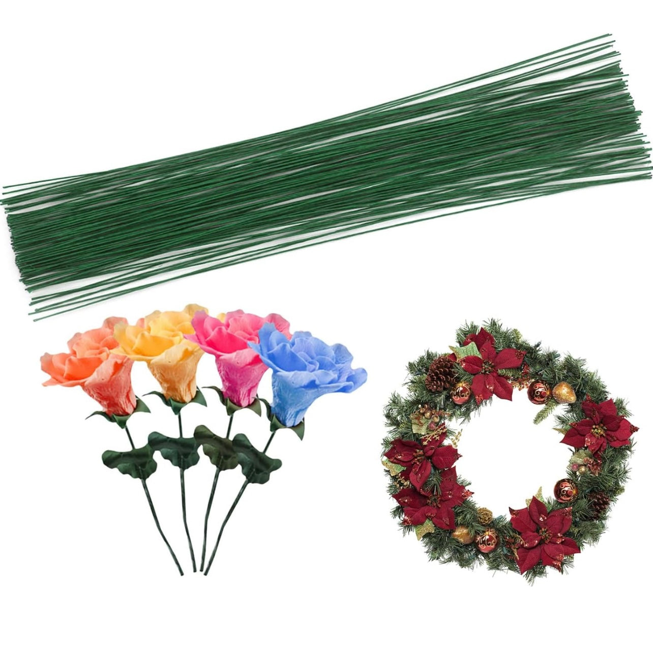30 cm Green Floral Wire Stem (20 pcs)