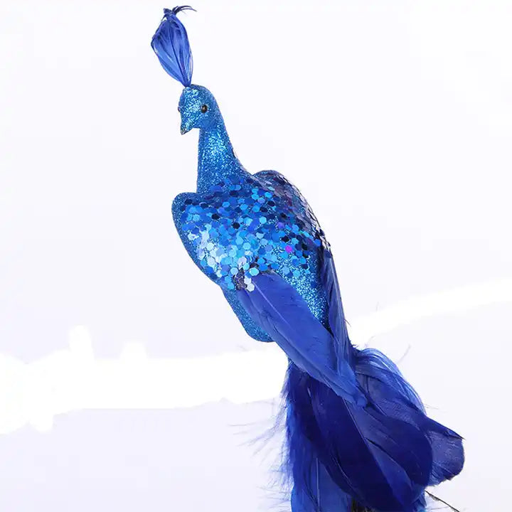 Faux Blue Peacock Ornament with Glitter