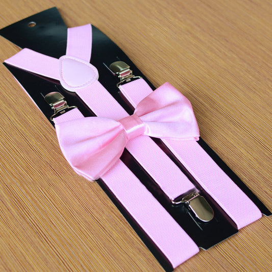 Party Suspenders with Bow Tie - PINK