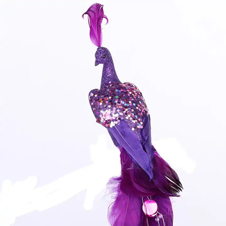 Faux Purple Peacock Ornament with Glitter