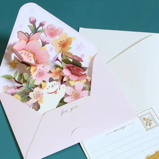 3D Pop Up Floral PostCard Pink