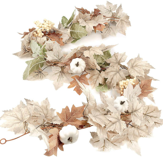 Artificial Maple Leaf Garland with Pumpkins