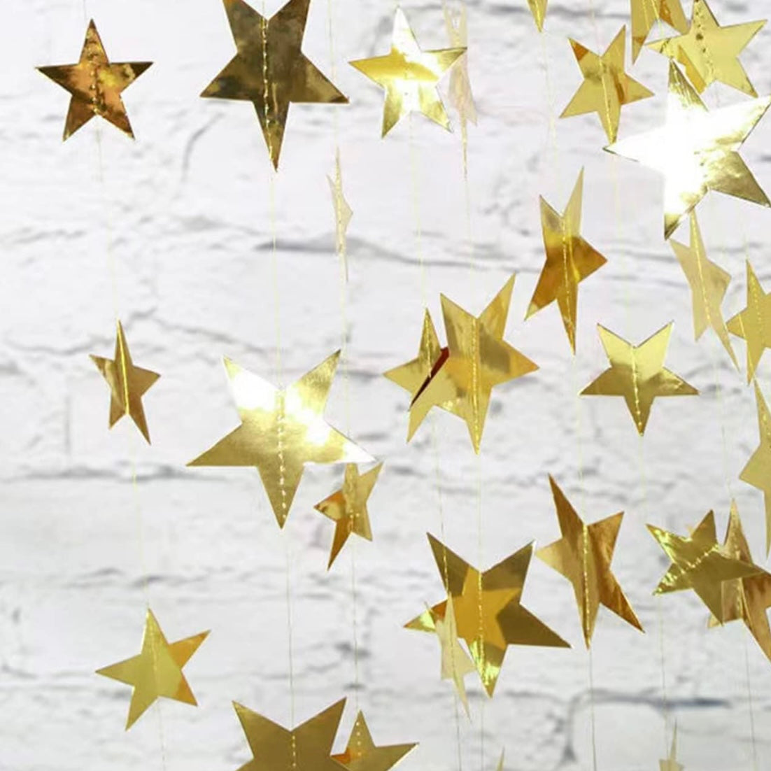 Gold Star Garland - Hanging Sparkly Banner Decoration