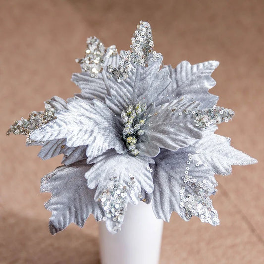 Glitter Silver Poinsettia