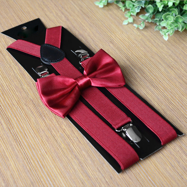 Party Suspenders with Bow Tie - BURGUNDY