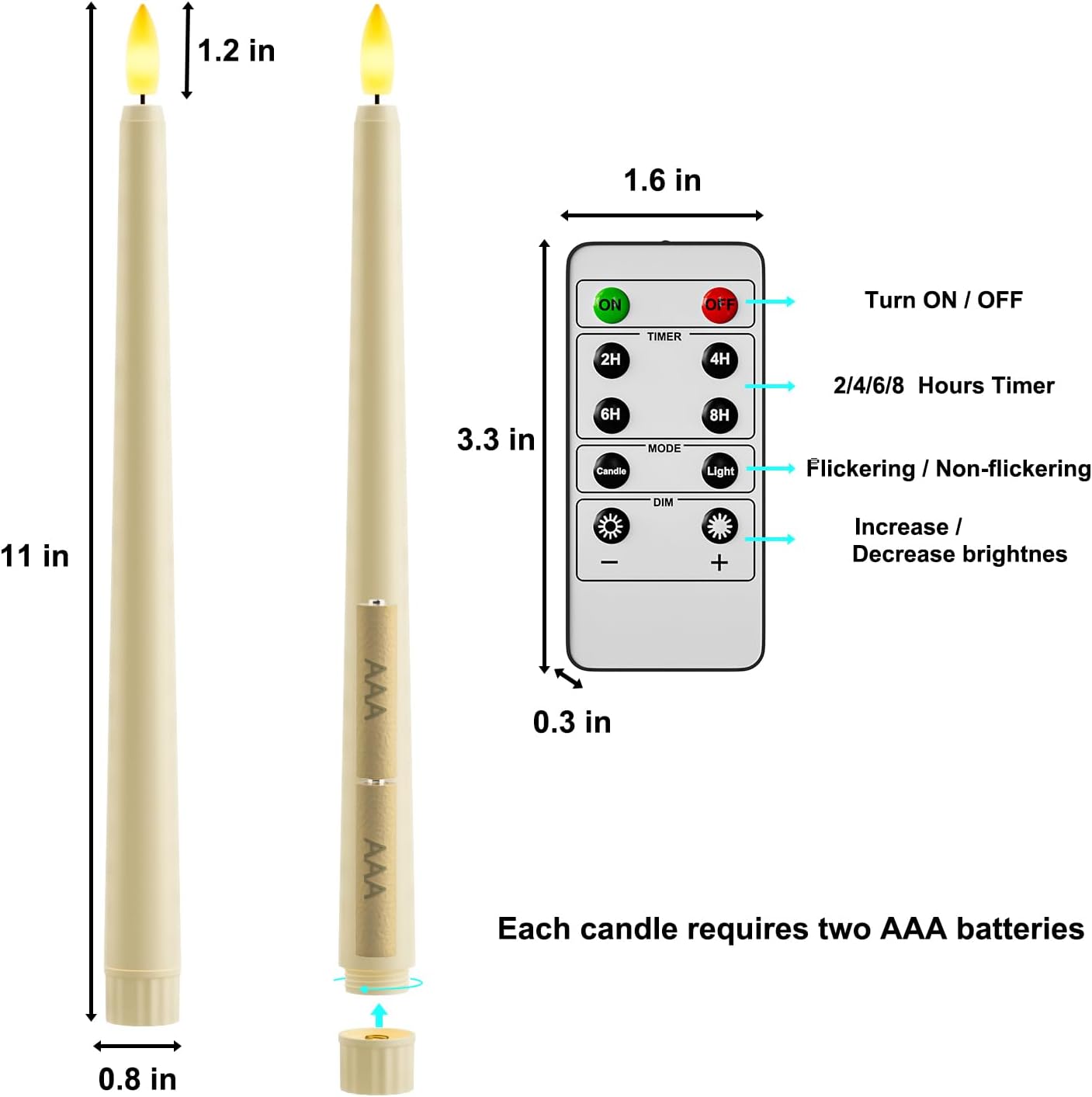 6 Pack Batter Operated Taper Candles