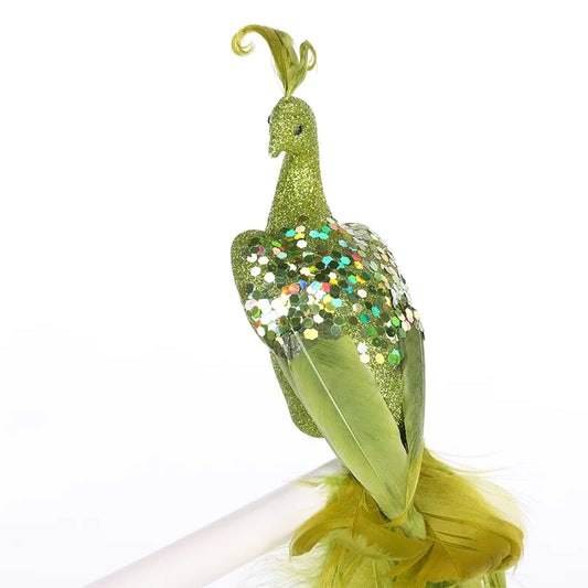 Faux Green Peacock Ornament with Glitter