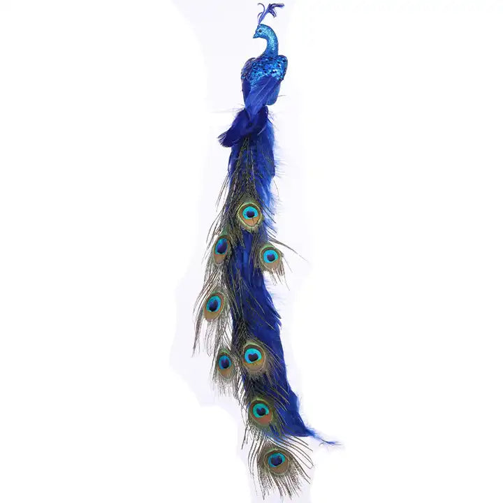 Faux White Peacock Ornament with Glitter